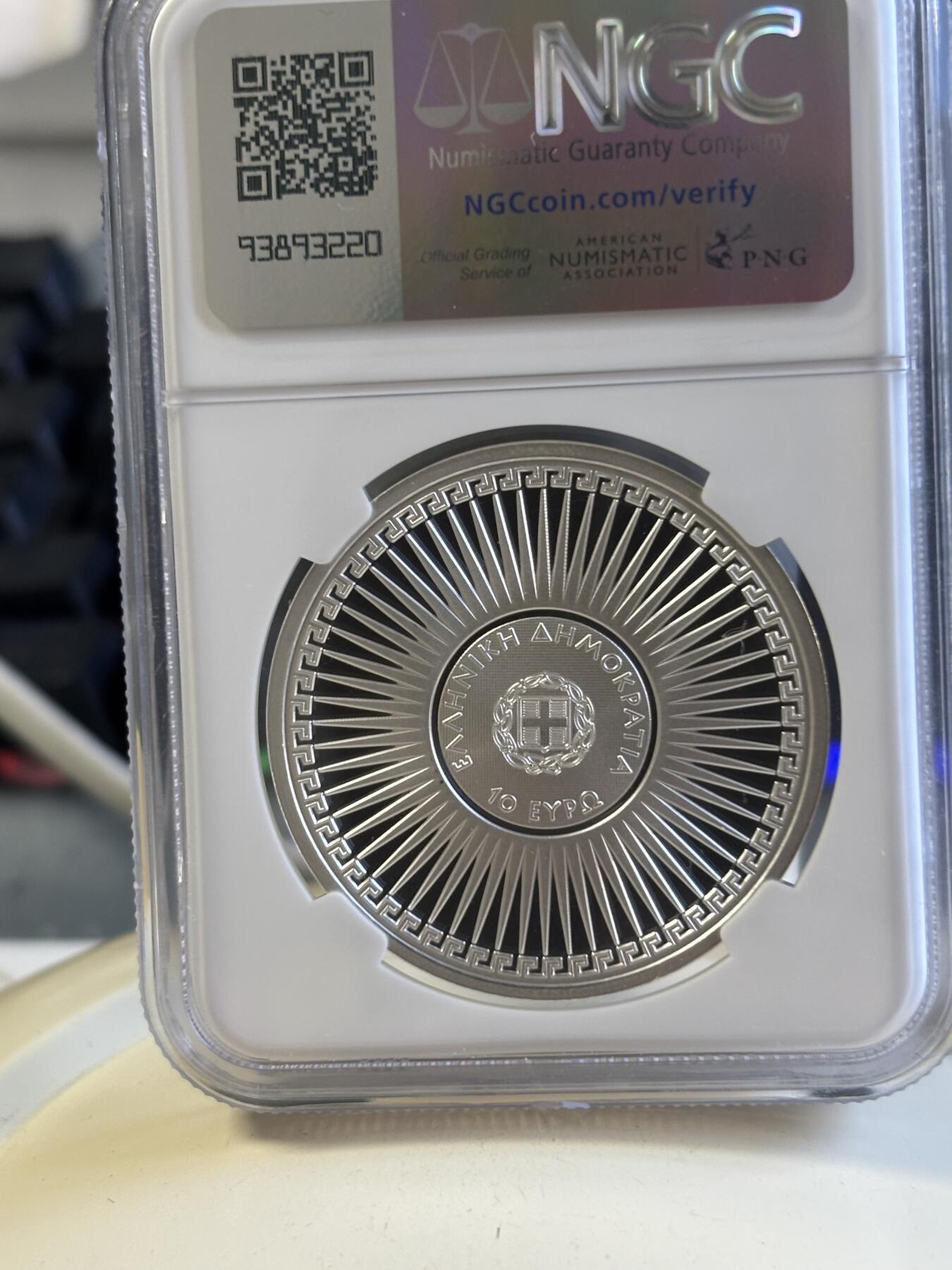 第181期拍卖 希腊2024年文化系列数学家埃拉托斯特尼10欧精制纪念银币NGC PF69原盒证书，34.1克，925银，发行2000枚
