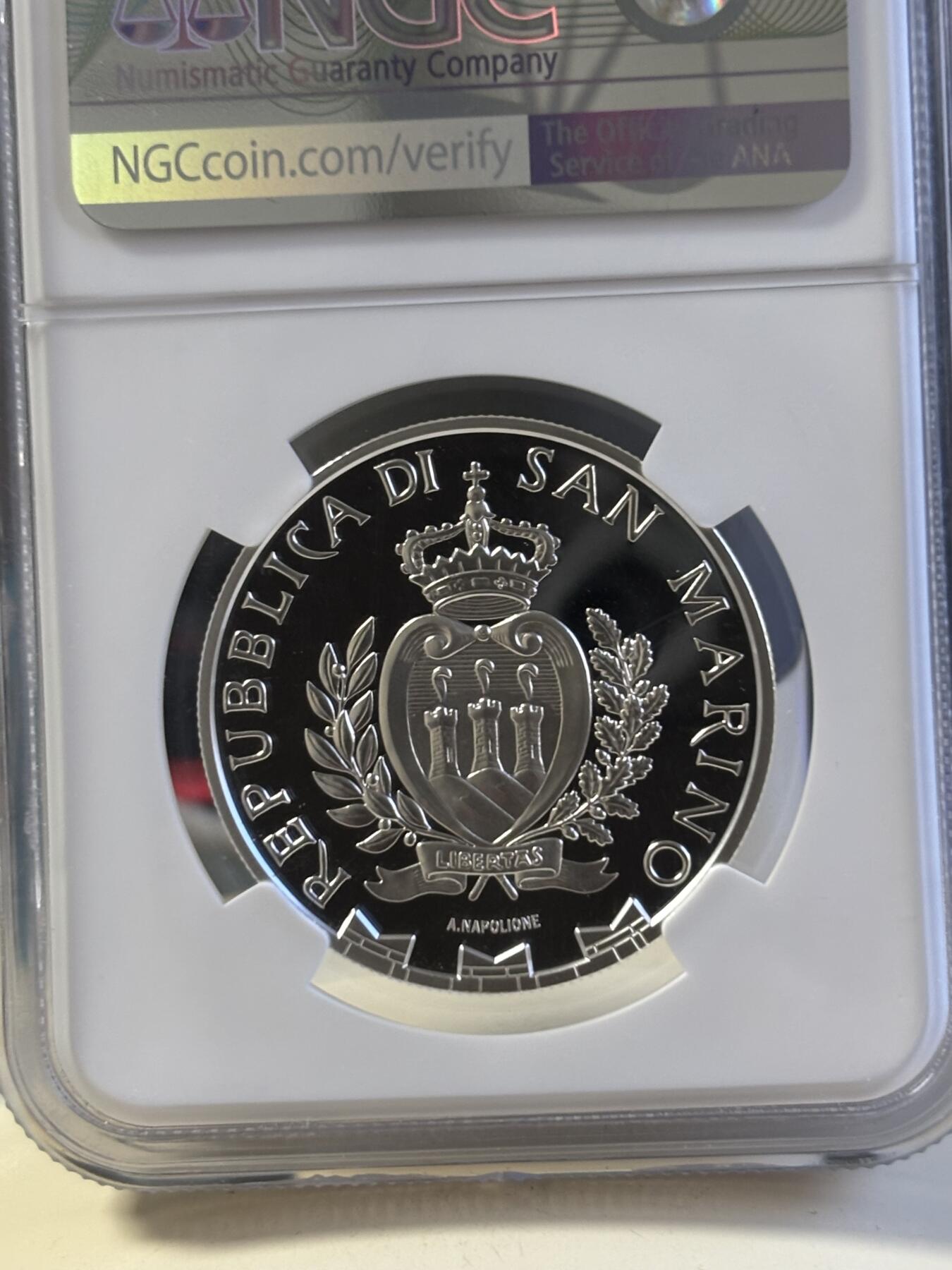 第181期拍卖 圣马力诺2021年雕塑家切利尼逝世450周年银币 NGC PF69，925银，22克