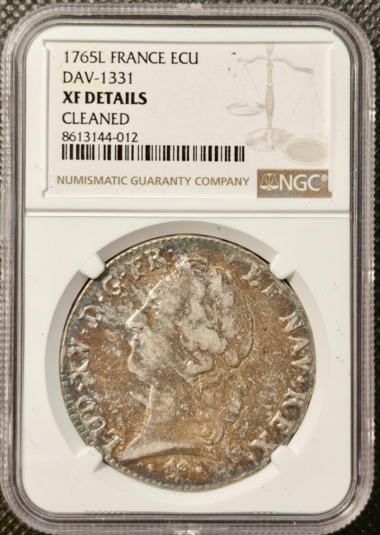 甄臻铺-世界币章拍卖（第38期）立冬小精品场，送拍享返佣金等优惠多多 NGC-XFD 法国1765年路易十五青年版埃居银币 炫彩包浆