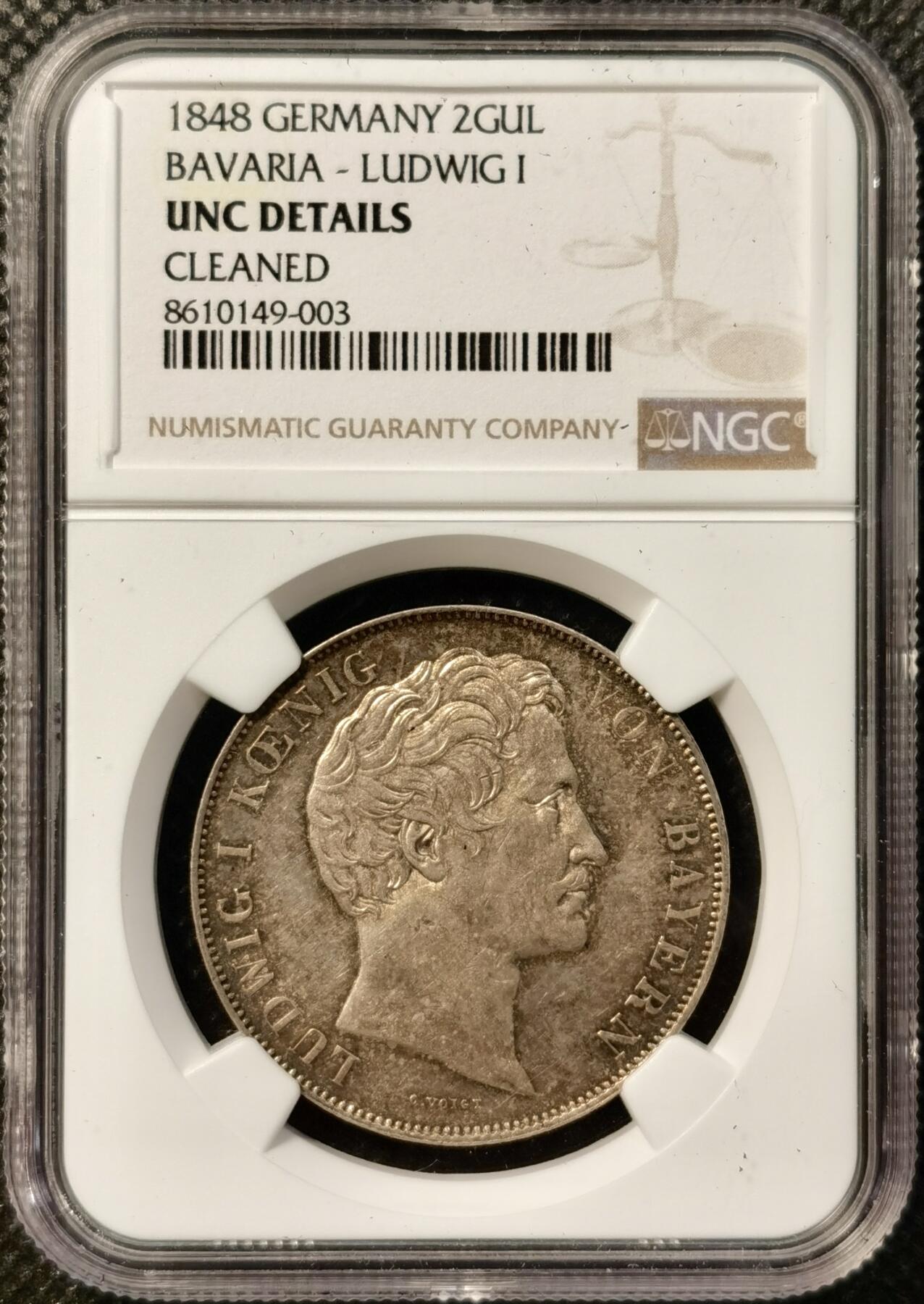 甄臻铺-世界币章拍卖（第38期）立冬小精品场，送拍享返佣金等优惠多多 NGC-UNCD 1848年德国巴伐利亚路德维希一世流通2盾 1848年欧洲大革命中路一被迫退位 这最后末年流通泰勒见证着风流艺术国王最后的容光