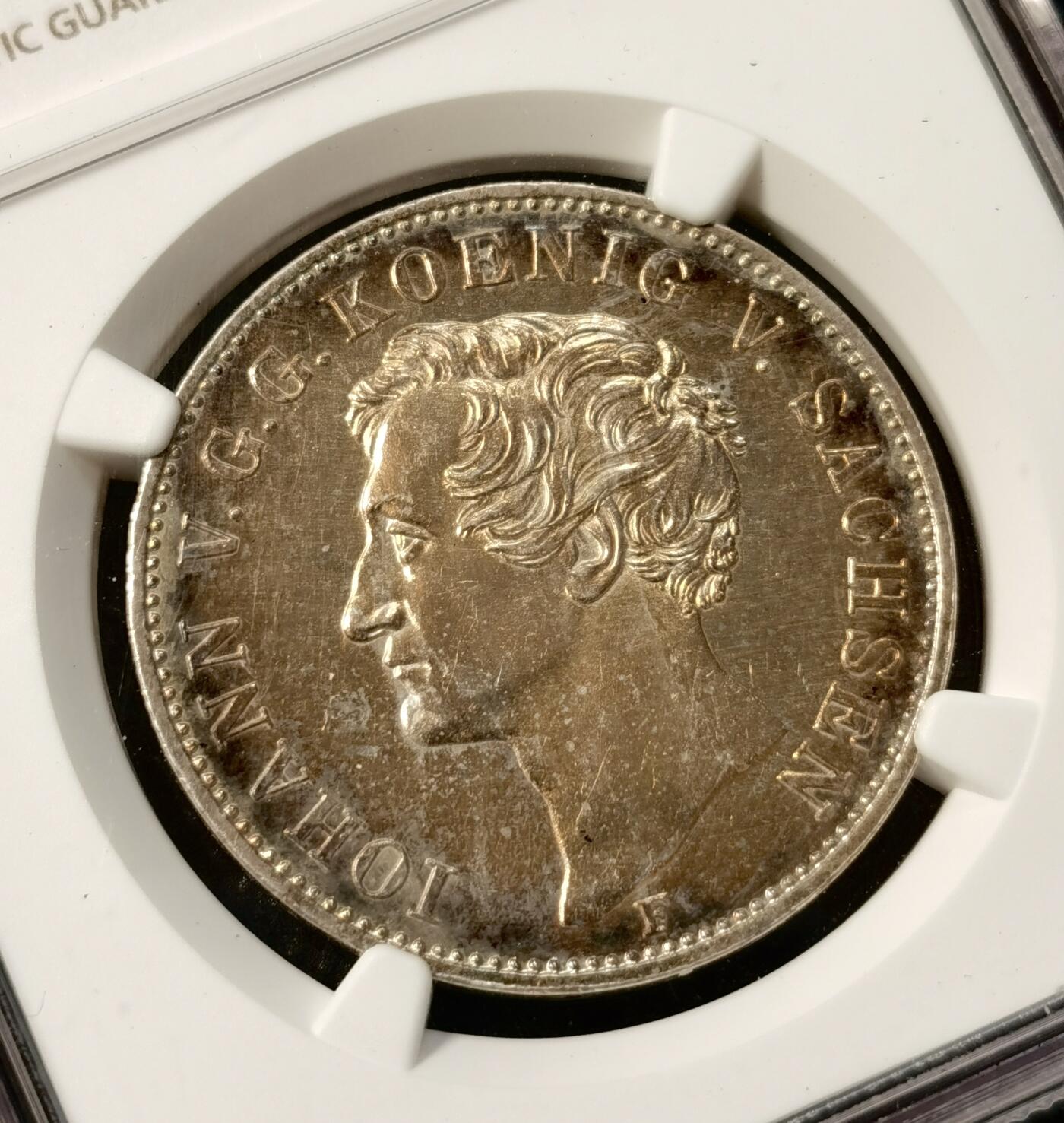 甄臻铺-世界币章拍卖（第38期）立冬小精品场，送拍享返佣金等优惠多多 NGC-UNCD 1855年德国萨克森约翰国王访问造币厂纪念泰勒 少见品种 pl质感 金彩包浆