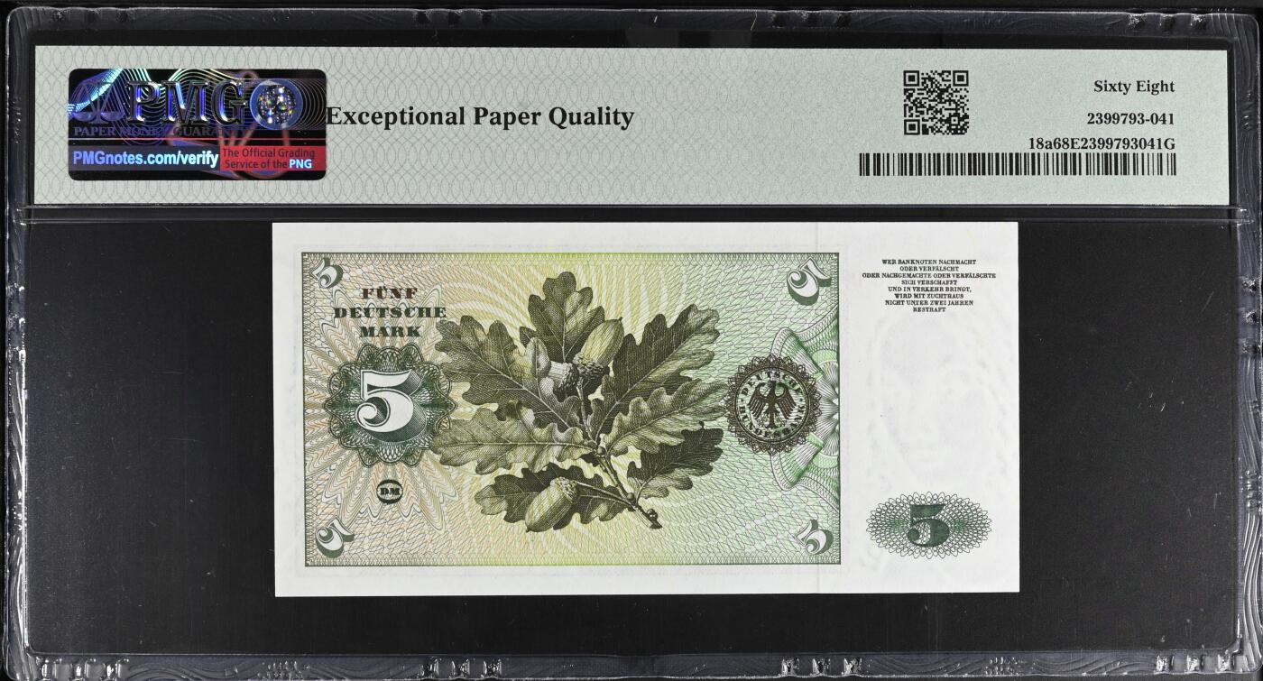 《艾美收藏》第219期-11.9周日外币畅拍场 德国1960年初版A冠5马克PMG68E冠军分无347,初版首发年A冠,罕见超高分 一步到位 丢勒名画