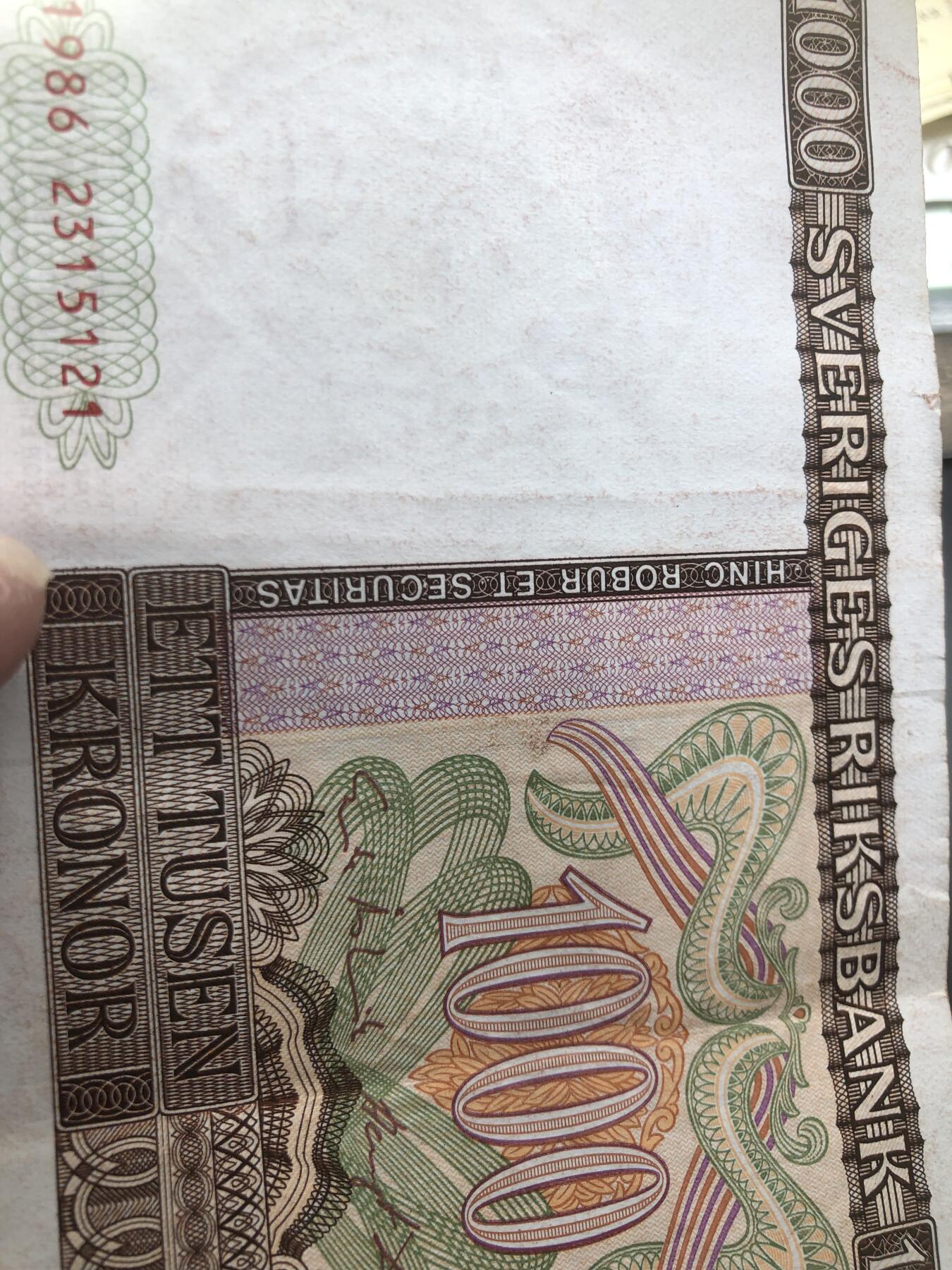 67 EPQ 1979年 新加坡鸟版20元，各版本稀有瑞典1000克朗，持续更新ing 瑞典 1986年 1000瑞典克朗 XF流通品