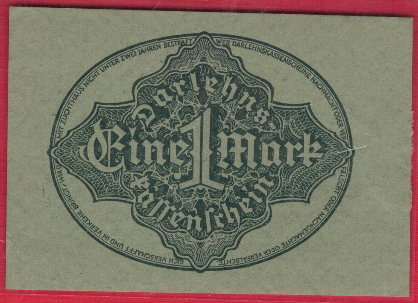 德国1922年1马克 P-61a 浅绿色纸版 贴有银行原始封签 实物图 UNC