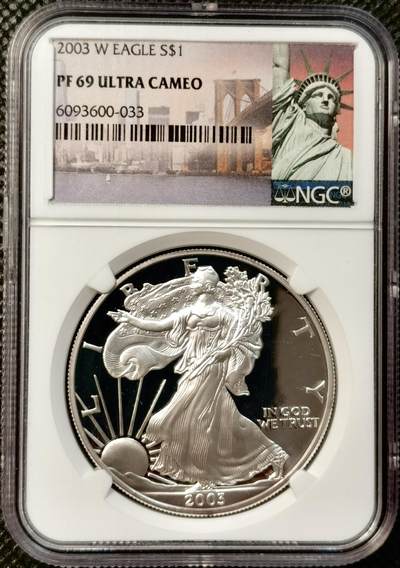 甄臻铺-世界币章拍卖（第38期）立冬小精品场，送拍享返佣金等优惠多多 - NGC-PF69UC 美国2003年W厂行走女神一元