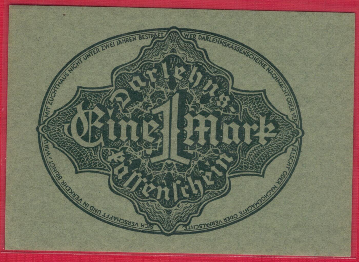 德国1922年1马克 P-61a 浅绿色纸版 实物图 UNC