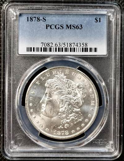 甄臻铺-世界币章拍卖（第38期）立冬小精品场，送拍享返佣金等优惠多多 - PCGS-MS63 1878年S版摩根，首发年份，打制极好，PL质感