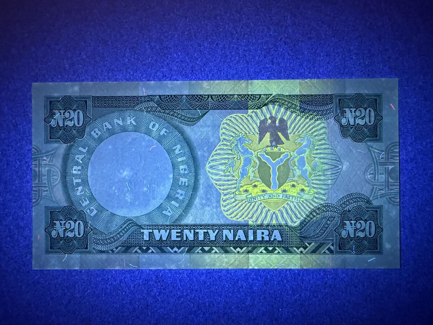 《艾美收藏》第219期-11.9周日外币畅拍场 尼日利亚20元 UNC 1984年 局部荧光 无4