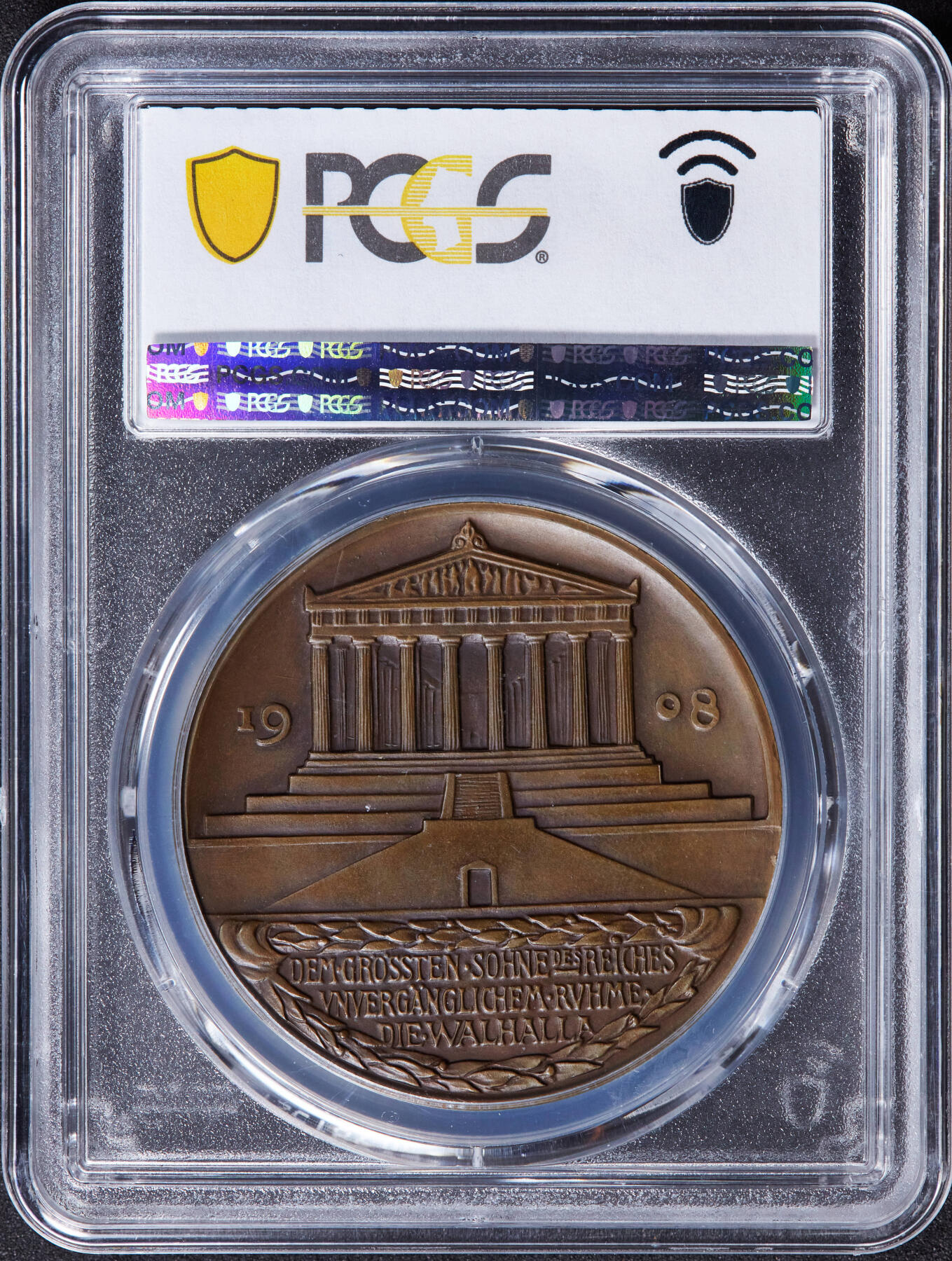 【俄甄集藏】2025年(044)11-12星期三晚 19:30 全场包邮 德国1908年纪念铁血宰相俾斯麦灵柩入驻瓦尔哈拉神殿大铜章，PSGS SP64，卡尔·哥茨作品，高浮雕，唯一冠军分数，稀少品种