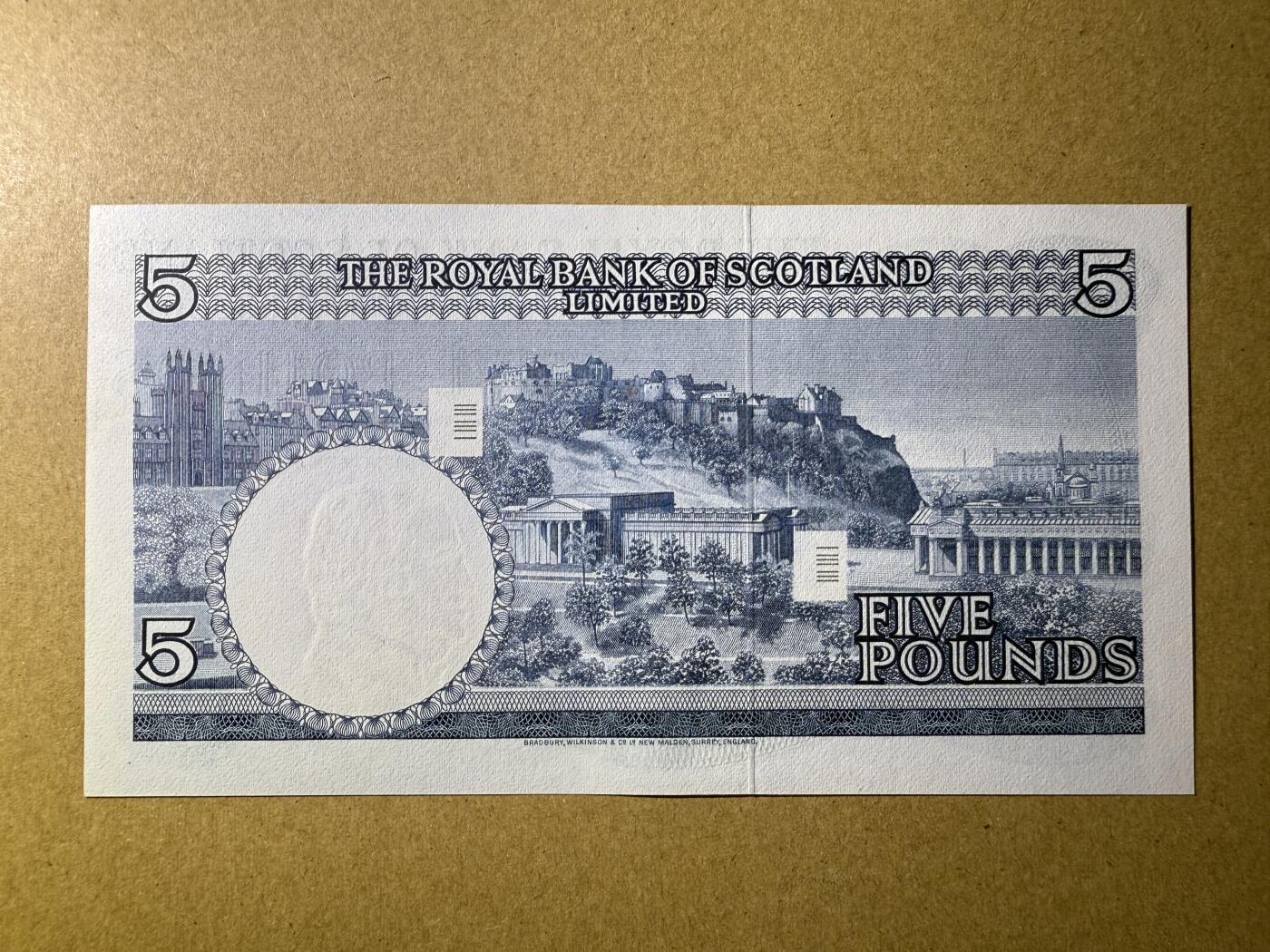 《艾美收藏》第219期-11.9周日外币畅拍场 苏格兰5镑 UNC 1970年 A18冠 皇家银行 原票好品 有处压痕 无4