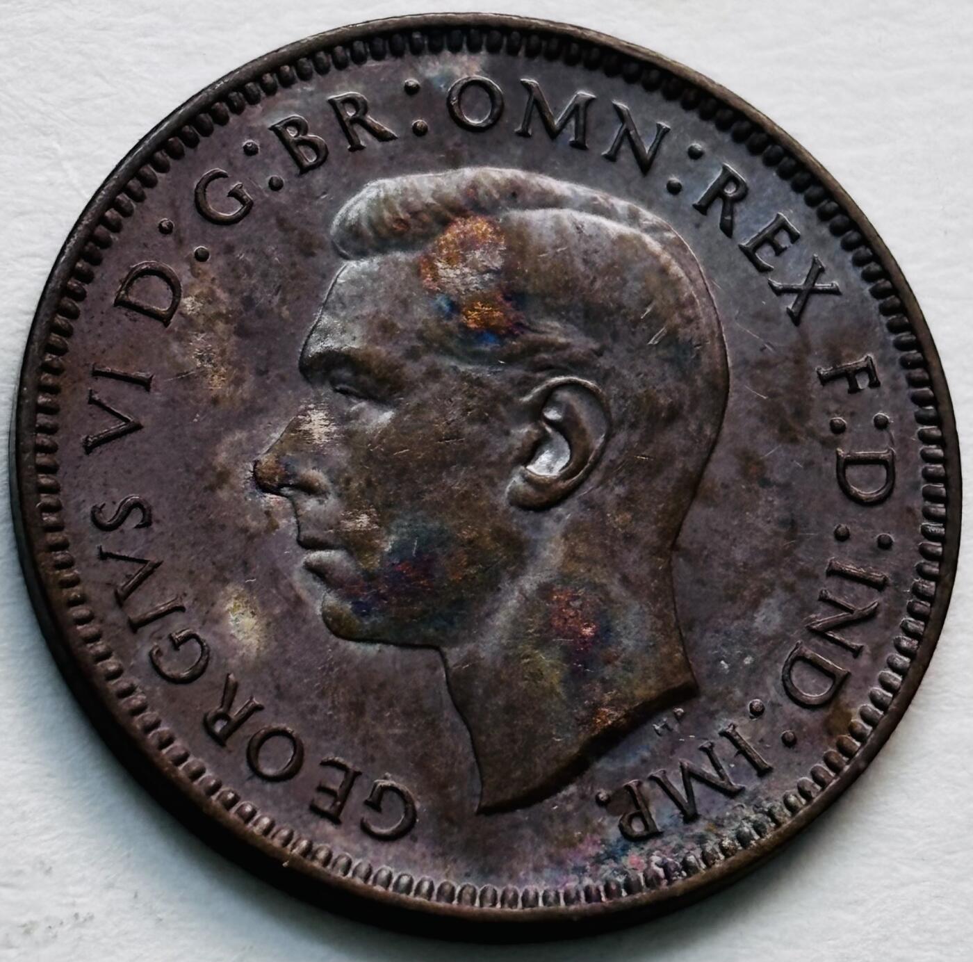 文馨钱币收藏第 279 场，银币，纪念铜章场 长期接收代拍品 1939 年英国乔治六世法新铜币