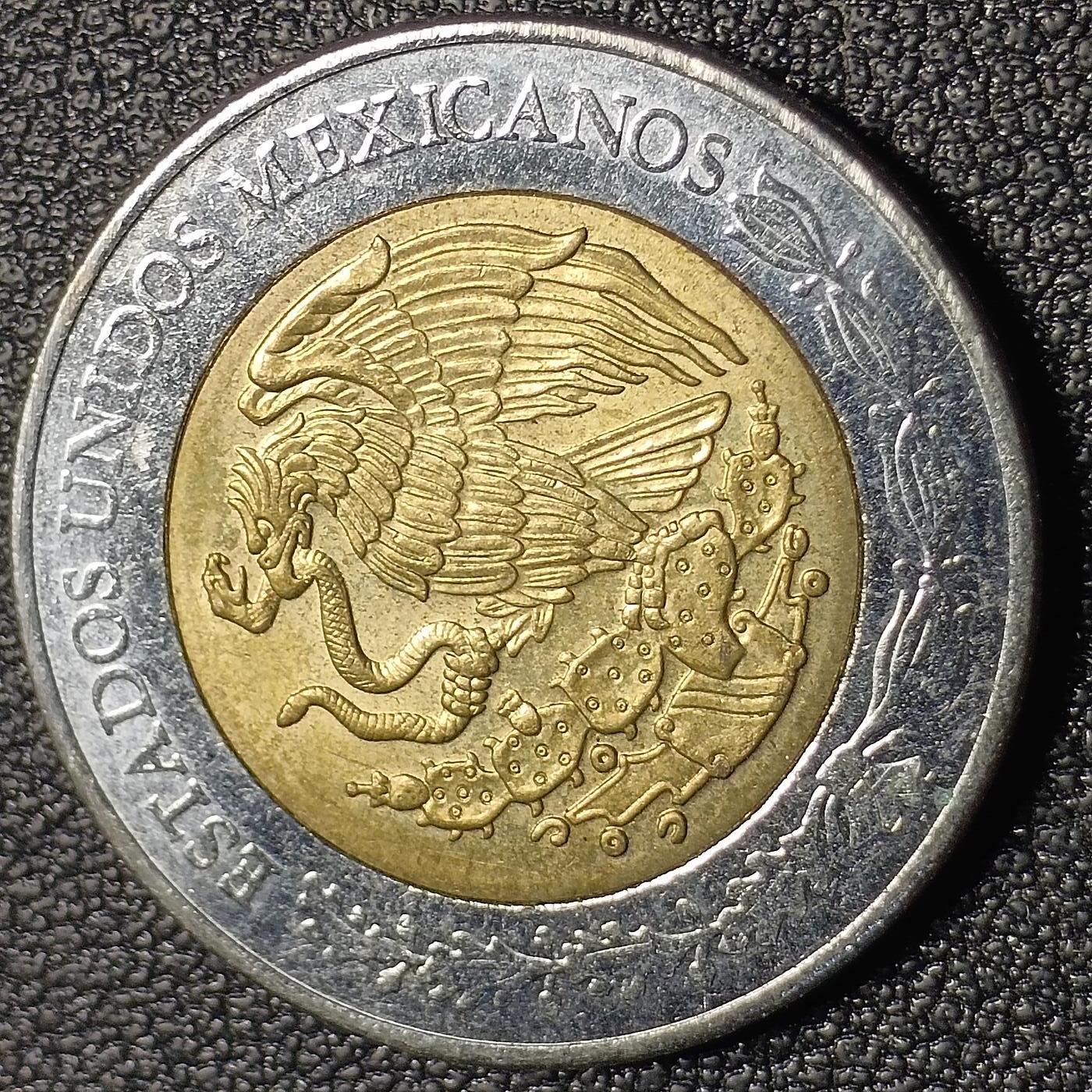 泉币菌-第128场-精品福利场(115场之后的本周末发货，感谢理解) 好品2019年 墨西哥5比索 鹰蛇 双色币 25.5mm 