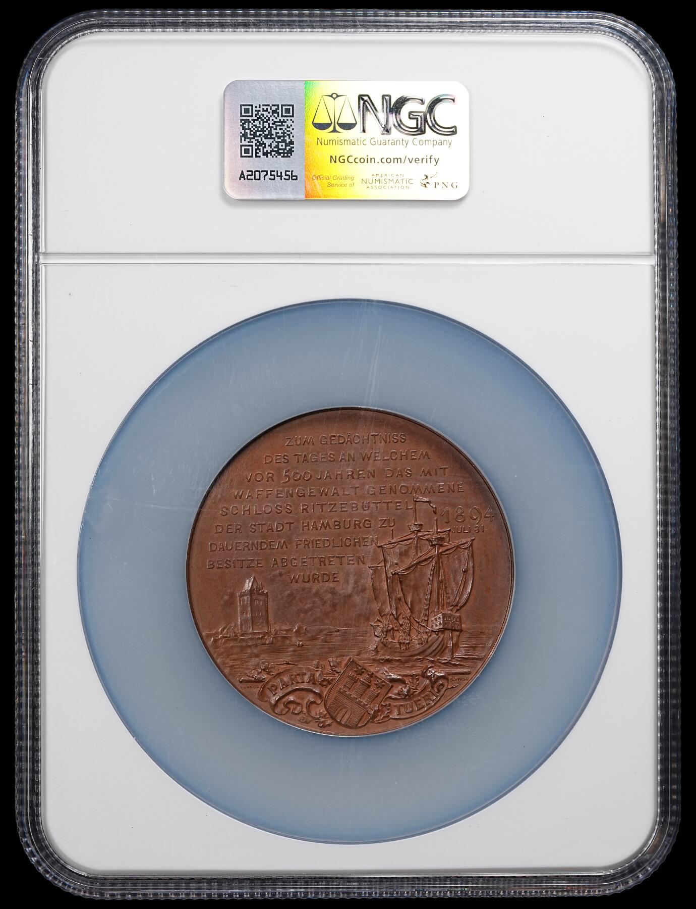 修遠堂世界钱币第九十二期 NGC MS64BN 1894年德国里特布苏特尔城堡500周年纪念大铜章