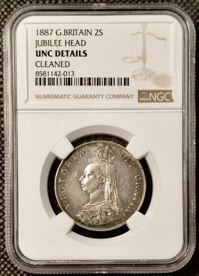 甄臻铺-世界币章拍卖（第38期）立冬小精品场，送拍享返佣金等优惠多多 - NGC-UNCD 1887年英国高冠弗洛林2先令，淡紫色包浆