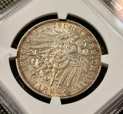 甄臻铺-世界币章拍卖（第38期）立冬小精品场，送拍享返佣金等优惠多多 NGC-AU58 德国汉堡自由市1911年3马克银币，原汁原味黄油彩老包浆，包浆醇厚，状态极佳，状态和品质绝对不输MS级。