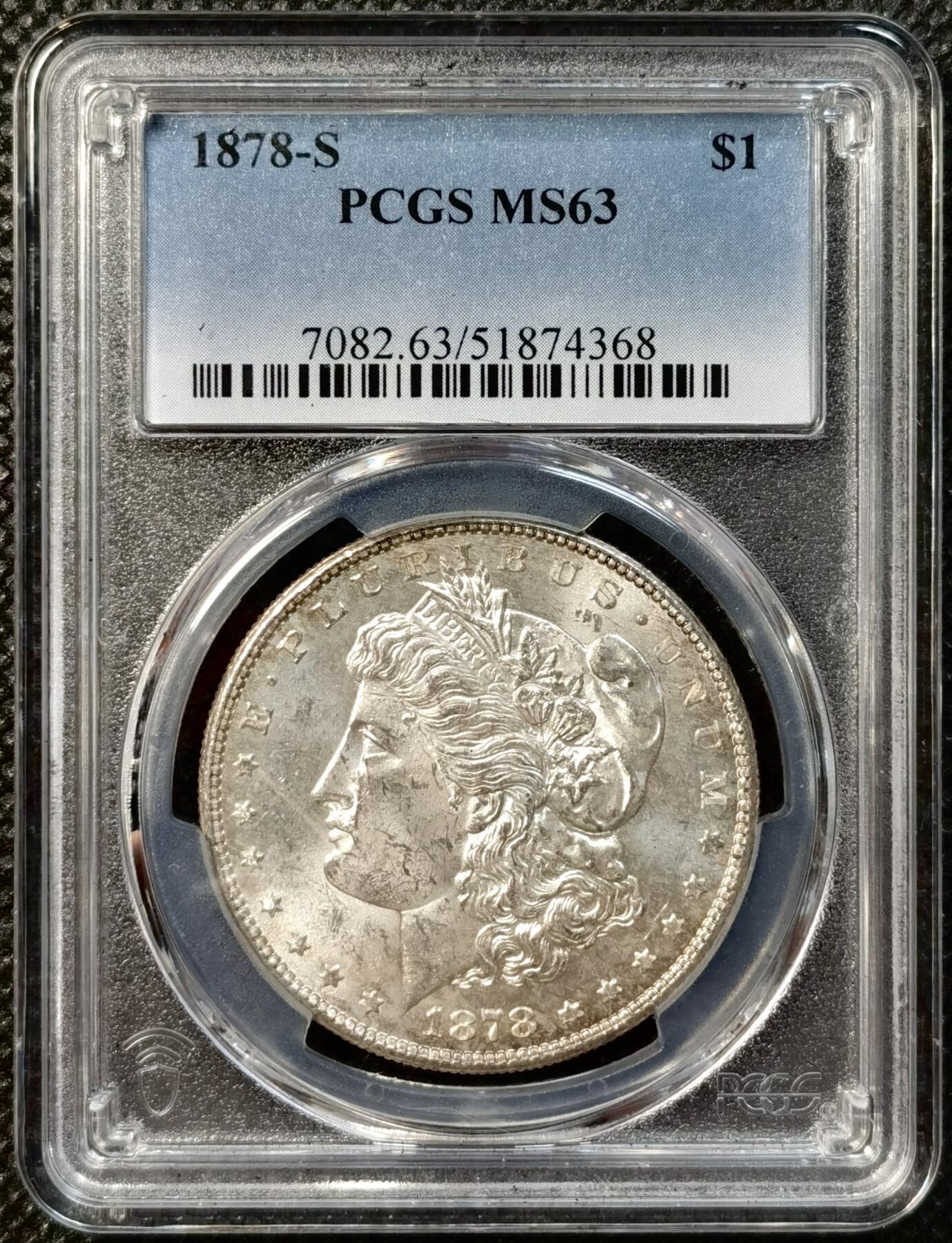 甄臻铺-世界币章拍卖（第38期）立冬小精品场，送拍享返佣金等优惠多多 PCGS-MS63 1878年S版摩根，首发年份，打制极好，PL质感