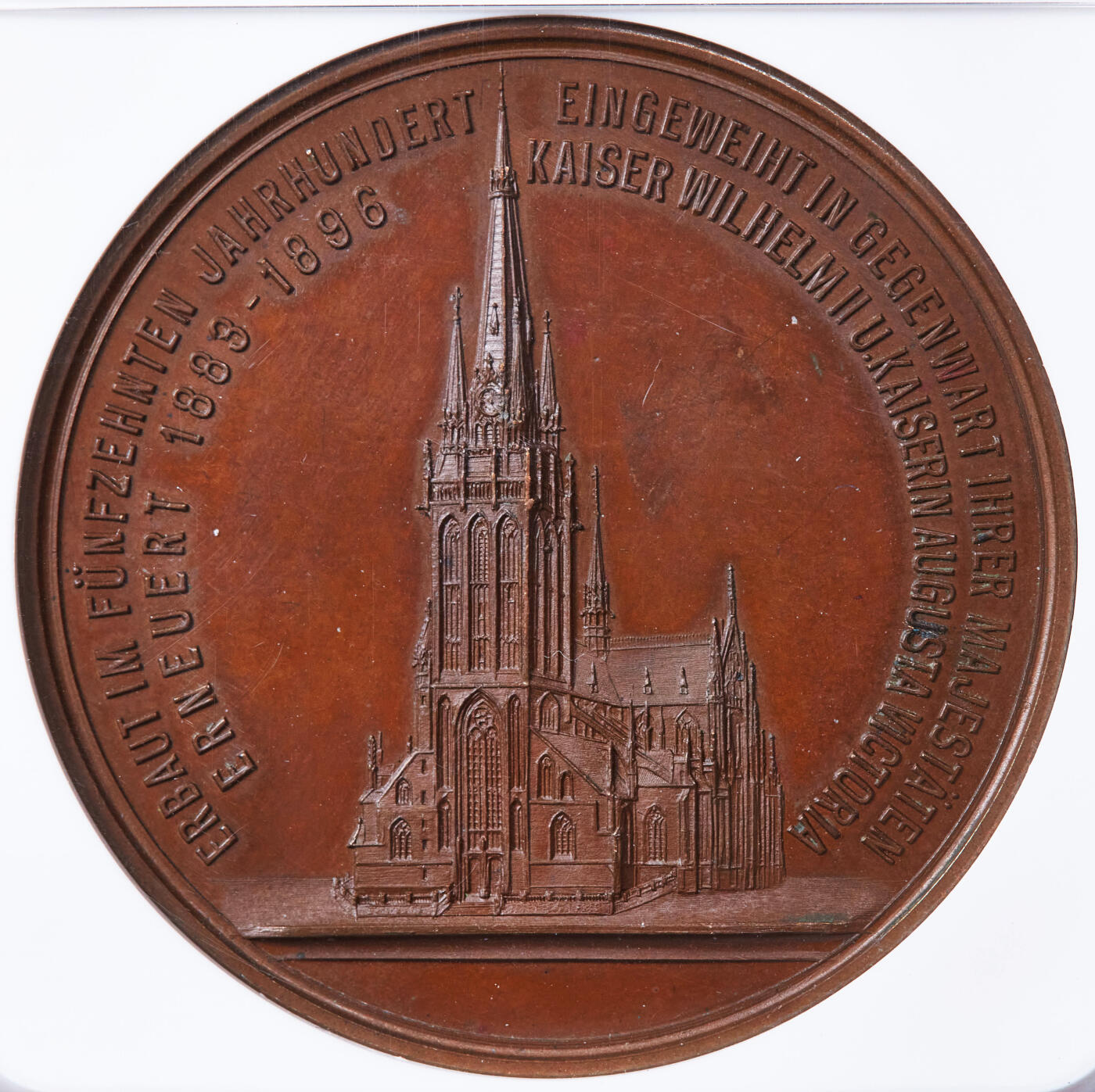 【俄甄集藏】2025年(044)11-12星期三晚 19:30 全场包邮 德国1896年纪念威斯特法伦威利布罗德大教堂的落成大铜章，NGC MS64，高浮雕，巧克力包浆，状态极佳