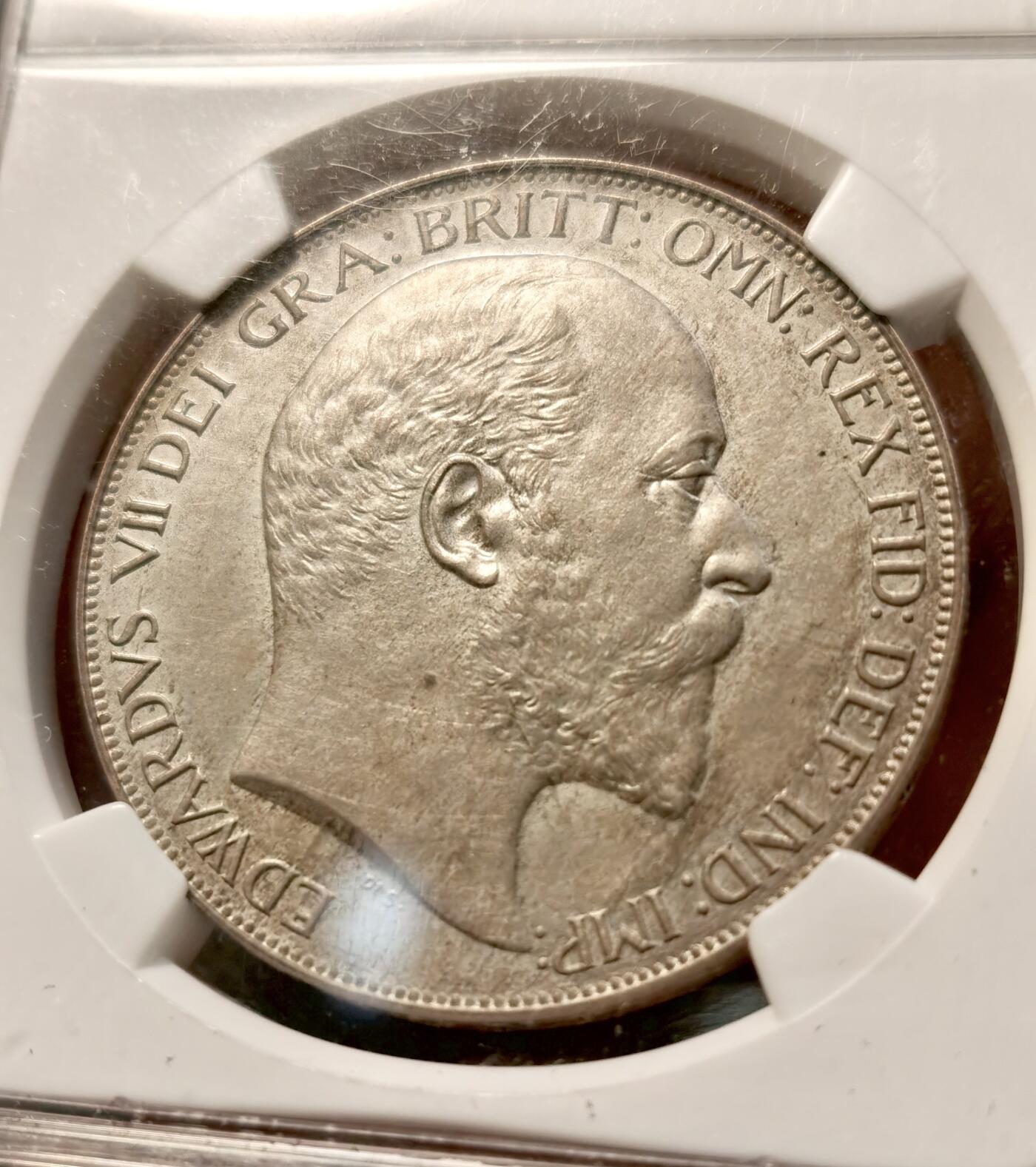 甄臻铺-世界币章拍卖（第38期）立冬小精品场，送拍享返佣金等优惠多多 NGC-PF65MATTE 1902年英国爱德华七世马剑1克朗大银币 精制MATTE 完美原盒状态 爱七克朗达到65的难度和64相比堪称两个世界