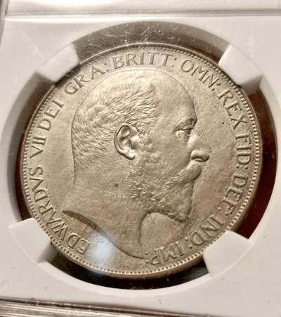 甄臻铺-世界币章拍卖（第38期）立冬小精品场，送拍享返佣金等优惠多多 NGC-PF65MATTE 1902年英国爱德华七世马剑1克朗大银币 精制MATTE 完美原盒状态 爱七克朗达到65的难度和64相比堪称两个世界