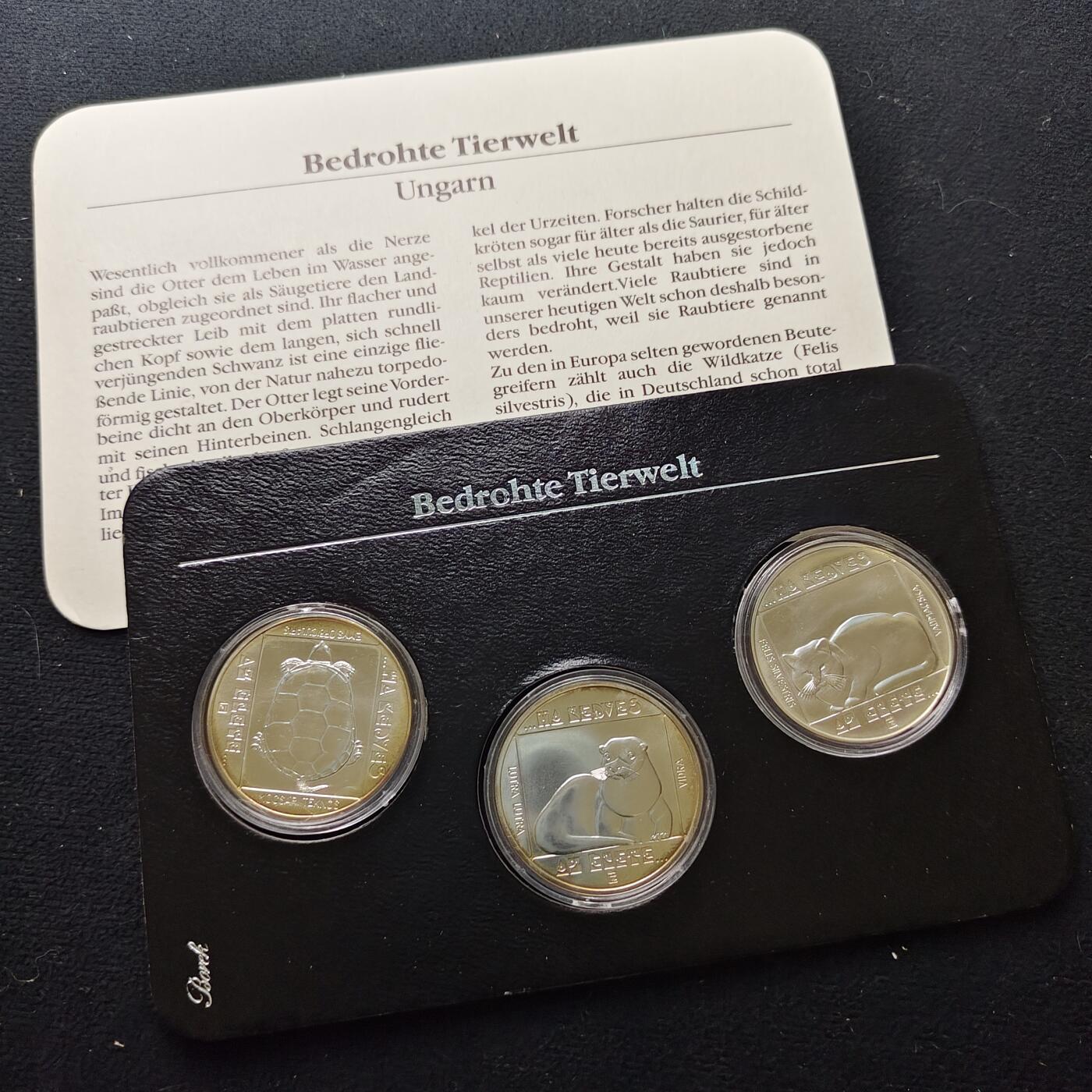 【全场包邮】纯粹捡漏拍477场（免费代拍第14场）调整中 【黑卡·少见】匈牙利1985年200福林黑卡装野生动物保护3枚全银币套装-带证书5000套