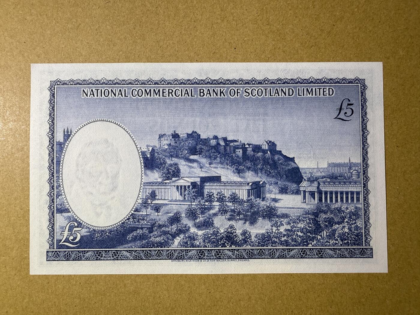 《艾美收藏》第219期-11.9周日外币畅拍场 苏格兰5镑 UNC 1966年 国家商业银行老版本 苏格兰爱丁堡城堡 无4
