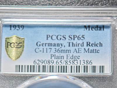【德藏】世界币章拍卖第152期（拍品征集中~欢迎藏友联系） - 1939年 德国小胡子50岁铜章 PCGS SP65（原图请查询PCGS评级公司官网）
