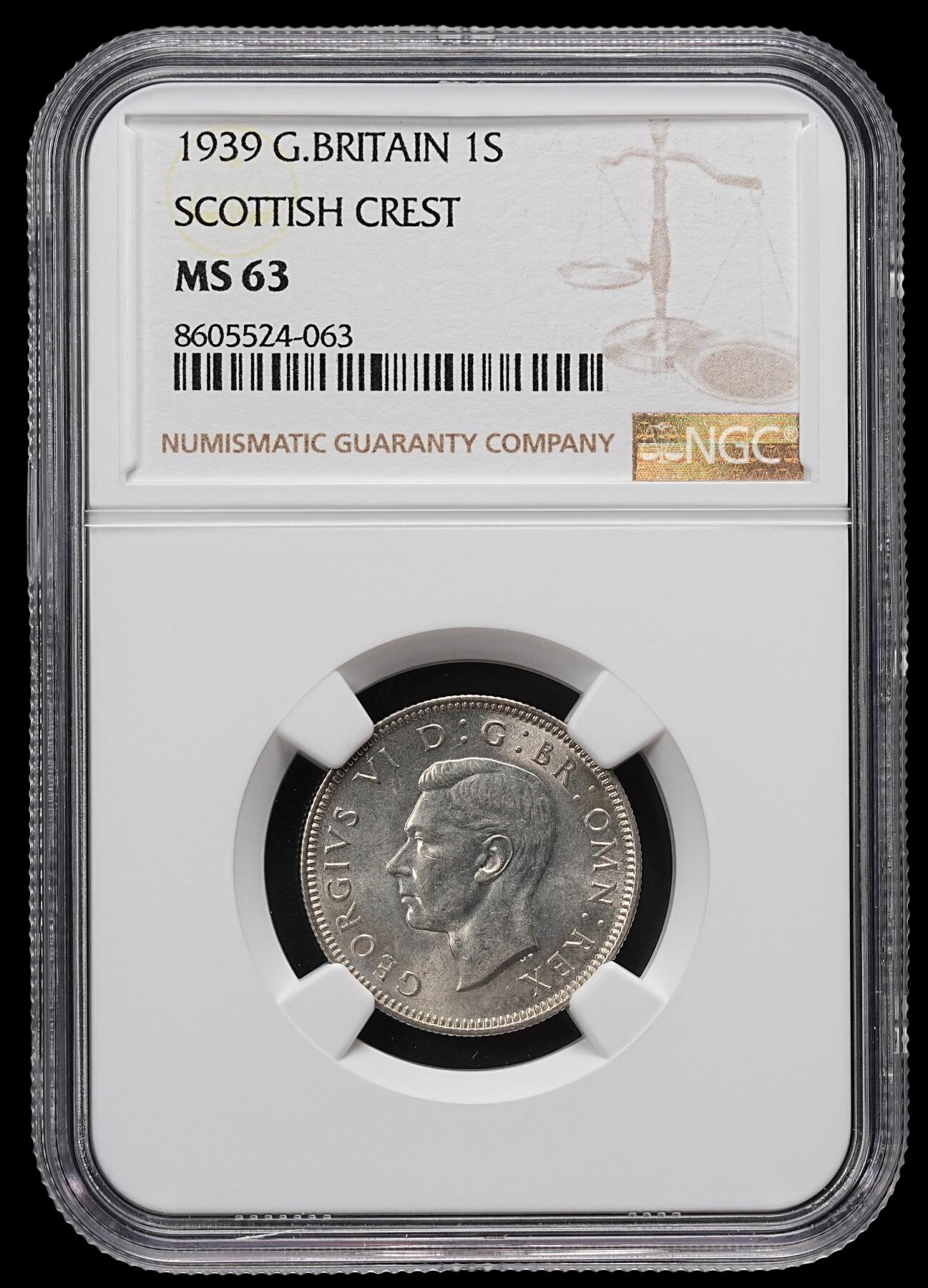 修遠堂世界钱币第九十二期 NGC MS63 1939年英国1先令银币  苏格兰徽章版