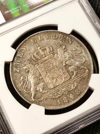 甄臻铺-世界币章拍卖（第38期）立冬小精品场，送拍享返佣金等优惠多多 NGC-UNCD 1848年德国巴伐利亚路德维希一世流通2盾 1848年欧洲大革命中路一被迫退位 这最后末年流通泰勒见证着风流艺术国王最后的容光