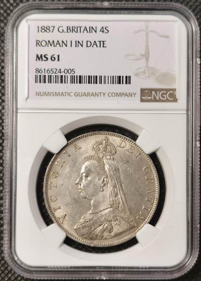 甄臻铺-世界币章拍卖（第38期）立冬小精品场，送拍享返佣金等优惠多多 - NGC-MS61 1887年英国高冠双弗洛林，罗马字体版，虽然记载中罗马数字版与阿拉伯数字版铸造数量几乎一致，但是平时罗马数字版很少见