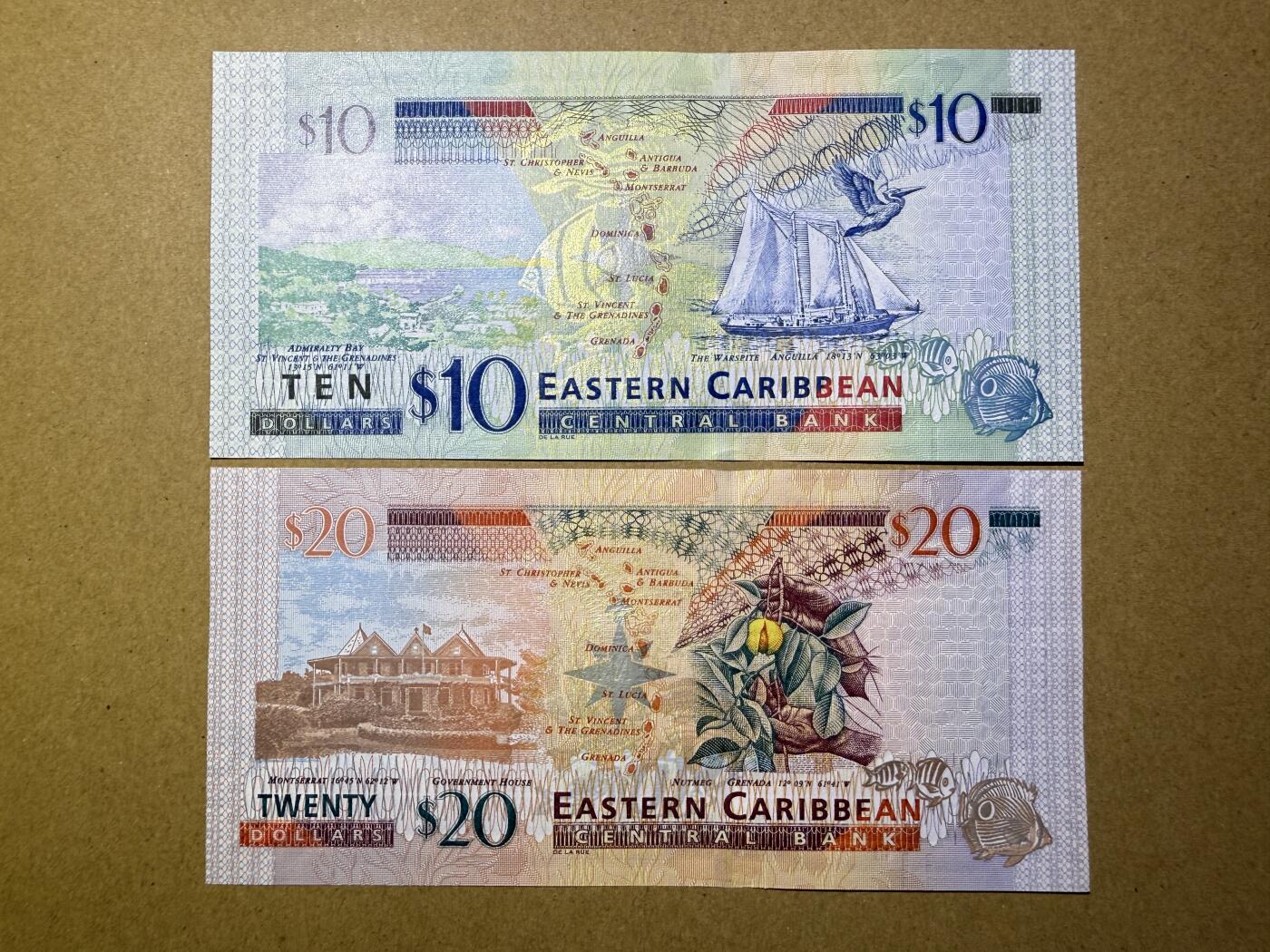 《艾美收藏》第219期-11.9周日外币畅拍场 东加勒比10、20元2张 UNC 2015年 女王