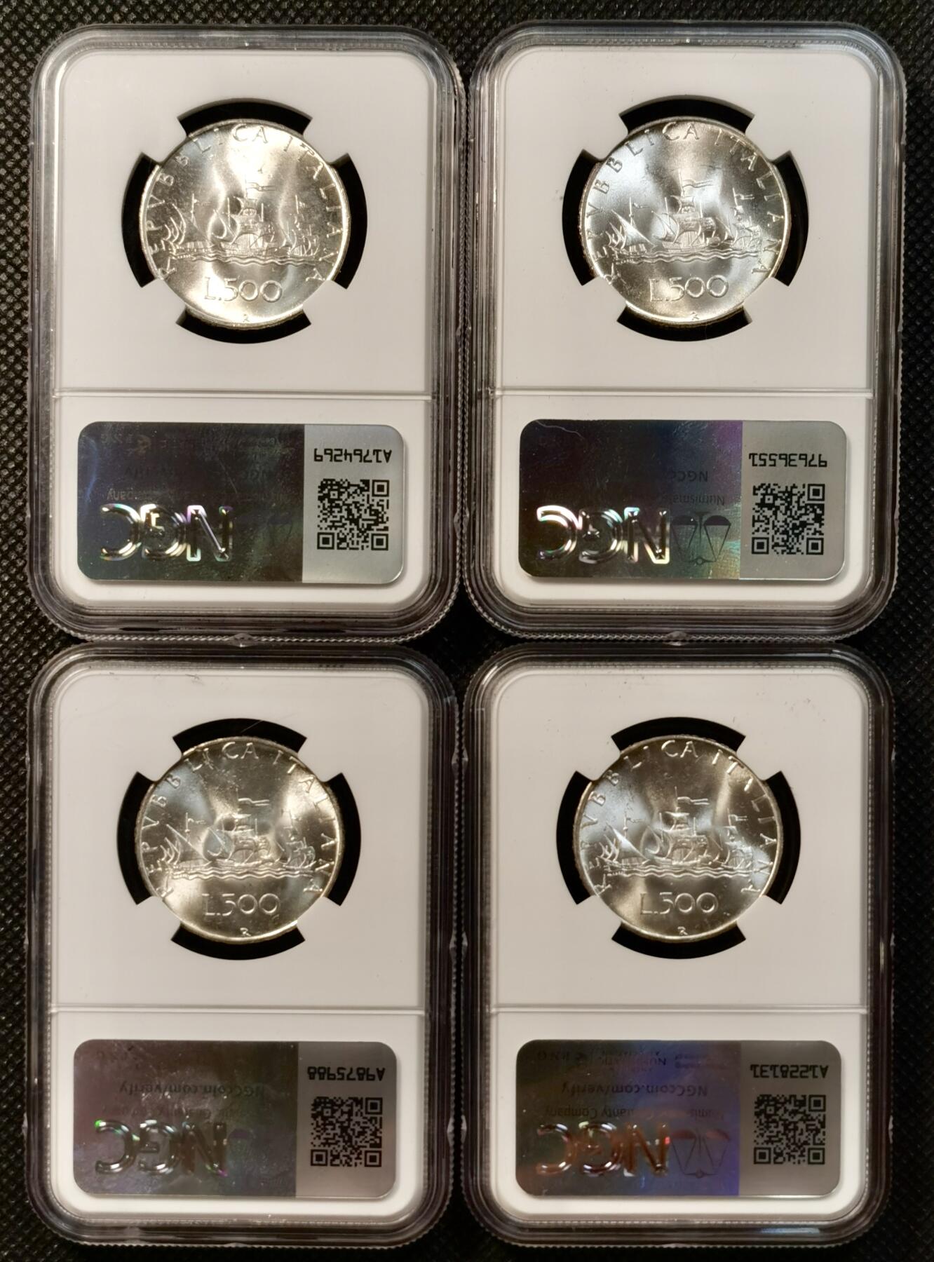 甄臻铺-世界币章拍卖（第38期）立冬小精品场，送拍享返佣金等优惠多多 NGC-MS64 MS64-63分1966年意大利少女帆船，4枚一组，卷拆品相