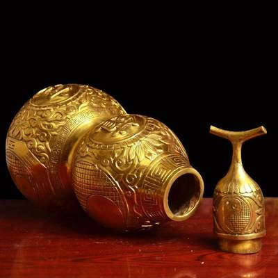 纯铜八卦葫芦摆件 高约20cm - 纯铜八卦葫芦摆件 高约20cm