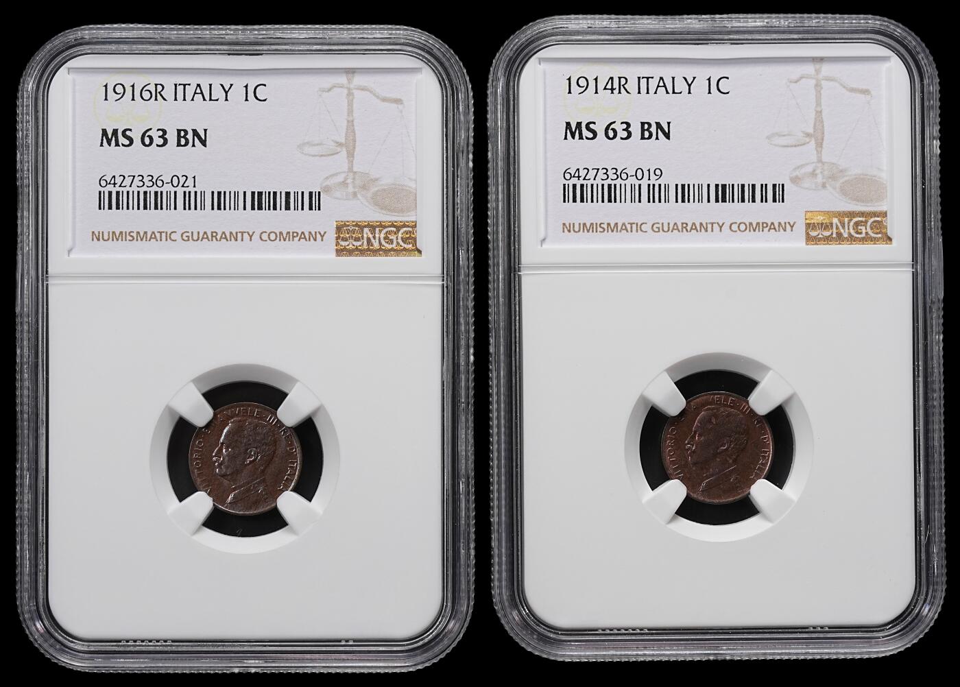 修遠堂世界钱币第九十二期 NGC评级 意大利1分铜币两枚
