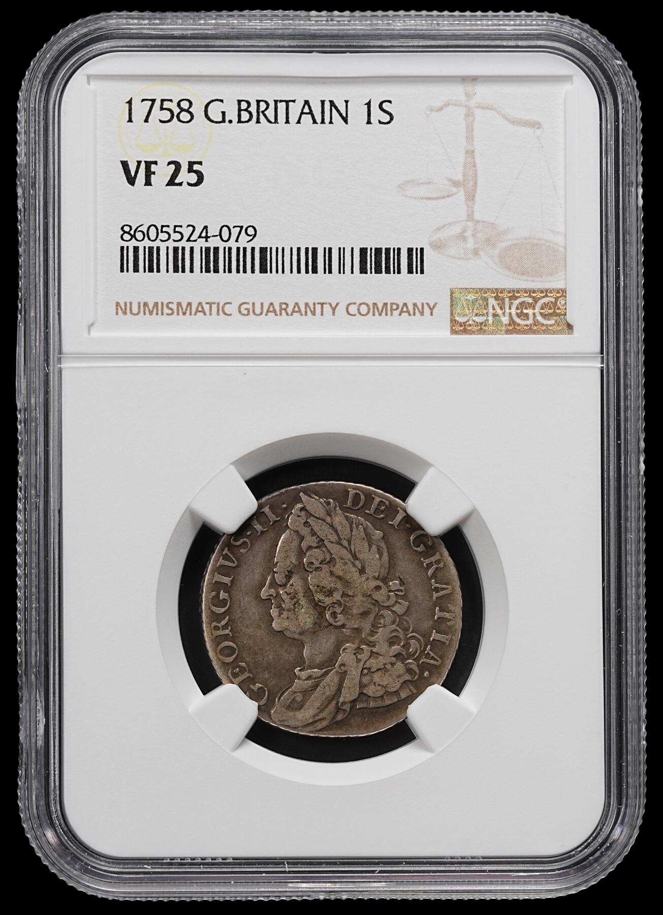 修遠堂世界钱币第九十二期 NGC VF25 1758年英国1先令银币