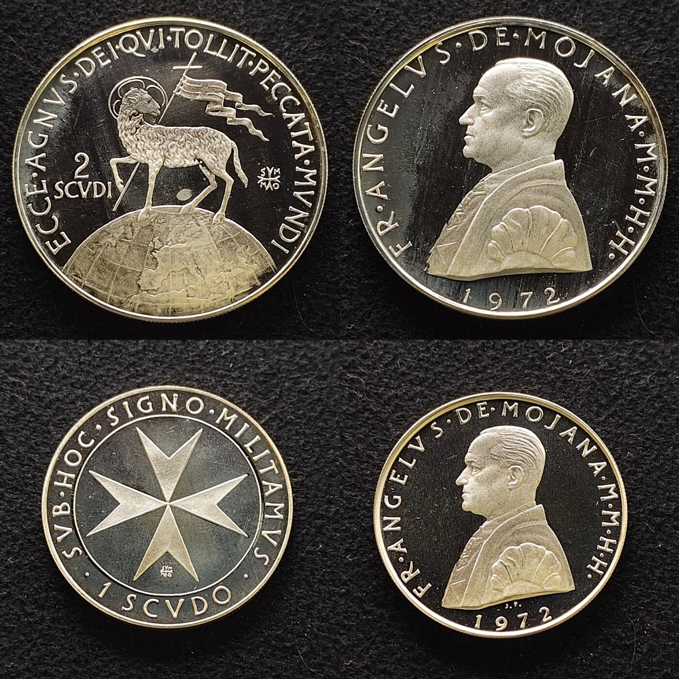 【全场包邮】纯粹捡漏拍477场（免费代拍第14场）调整中 【稀少】马耳他骑士团1972年1-2斯库迪精制银币2枚套装-带原卡装-量3000