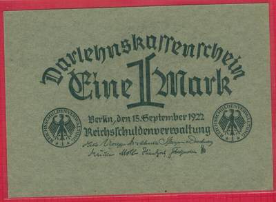 德国1922年1马克 P-61a 浅绿色纸版 实物图 UNC - 德国1922年1马克 P-61a 浅绿色纸版 实物图 UNC