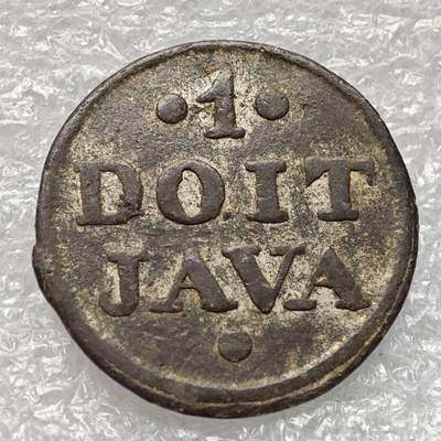 【淘币小摊】限时拍第七百九十五拍  葡属印度爪哇波兰阿根廷专场  满百包邮可预留两周  周一统一发货  - 英属东印度爪哇岛1814年1杜伊特锡币好品相 km244