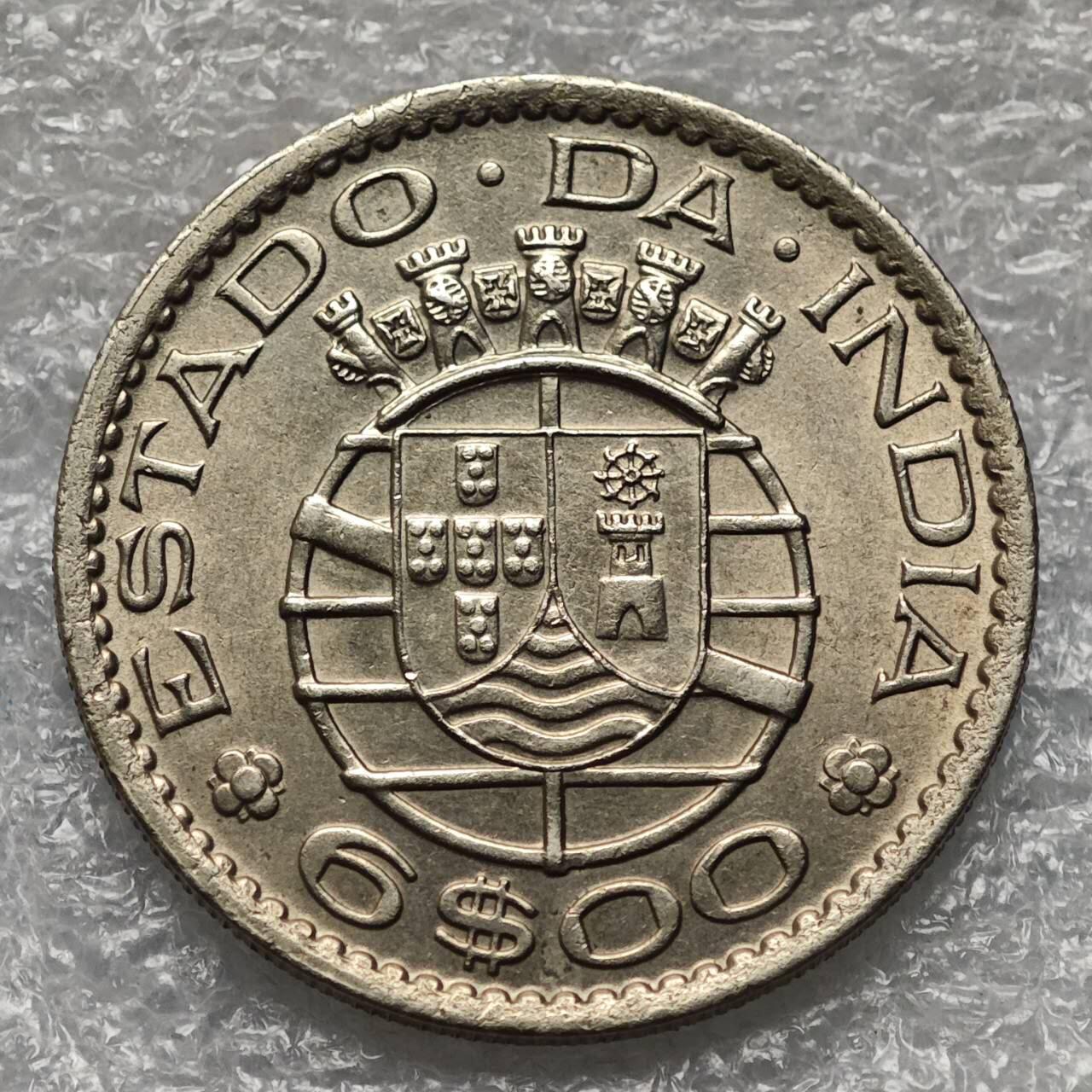 【淘币小摊】限时拍第七百九十五拍  葡属印度爪哇波兰阿根廷专场  满百包邮可预留两周  周一统一发货  葡属印度1959年6埃斯库多镍币原光好品相 km35