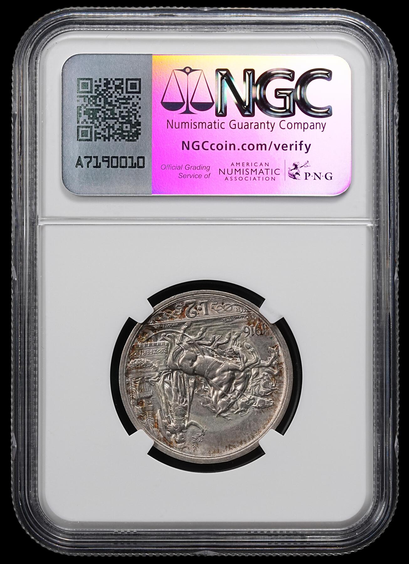 修遠堂世界钱币第九十二期 NGC AU58 1916年意大利马车2里拉银币