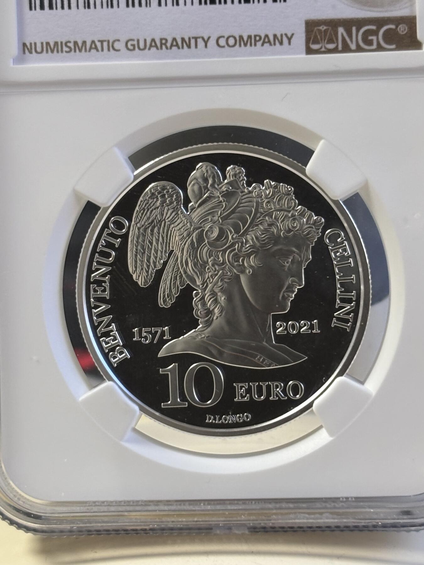 第181期拍卖 圣马力诺2021年雕塑家切利尼逝世450周年银币 NGC PF69，925银，22克