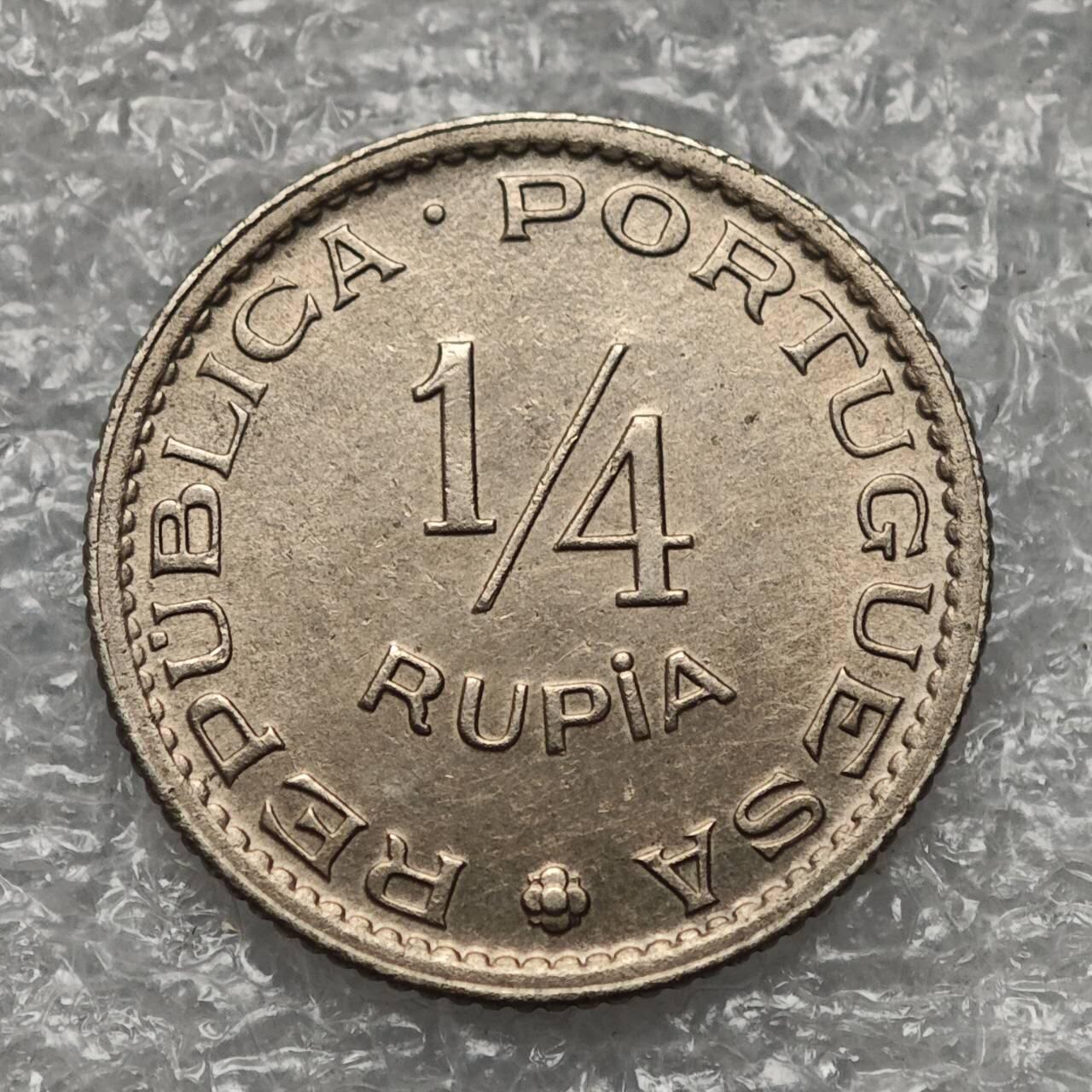 【淘币小摊】限时拍第七百九十五拍  葡属印度爪哇波兰阿根廷专场  满百包邮可预留两周  周一统一发货  葡属印度1952年1/4卢比镍币好品相 km25