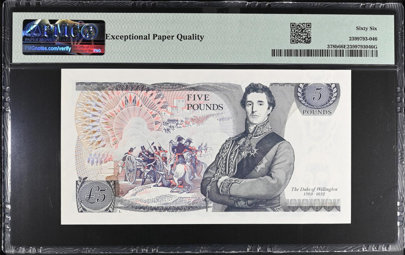 《艾美收藏》第219期-11.9周日外币畅拍场 英国D序列1973-80年5镑PMG66E无347靓号 签名J. B. Page. Pick#378b 惠灵顿公爵