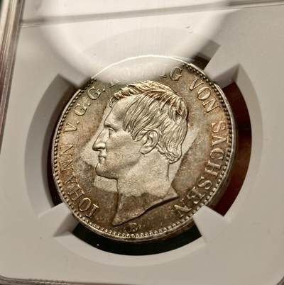 甄臻铺-世界币章拍卖（第38期）立冬小精品场，送拍享返佣金等优惠多多 NGC-UNCD 德国1866年萨克森矿业流通1泰勒 矿工人物刻画细致完整，包浆好玩