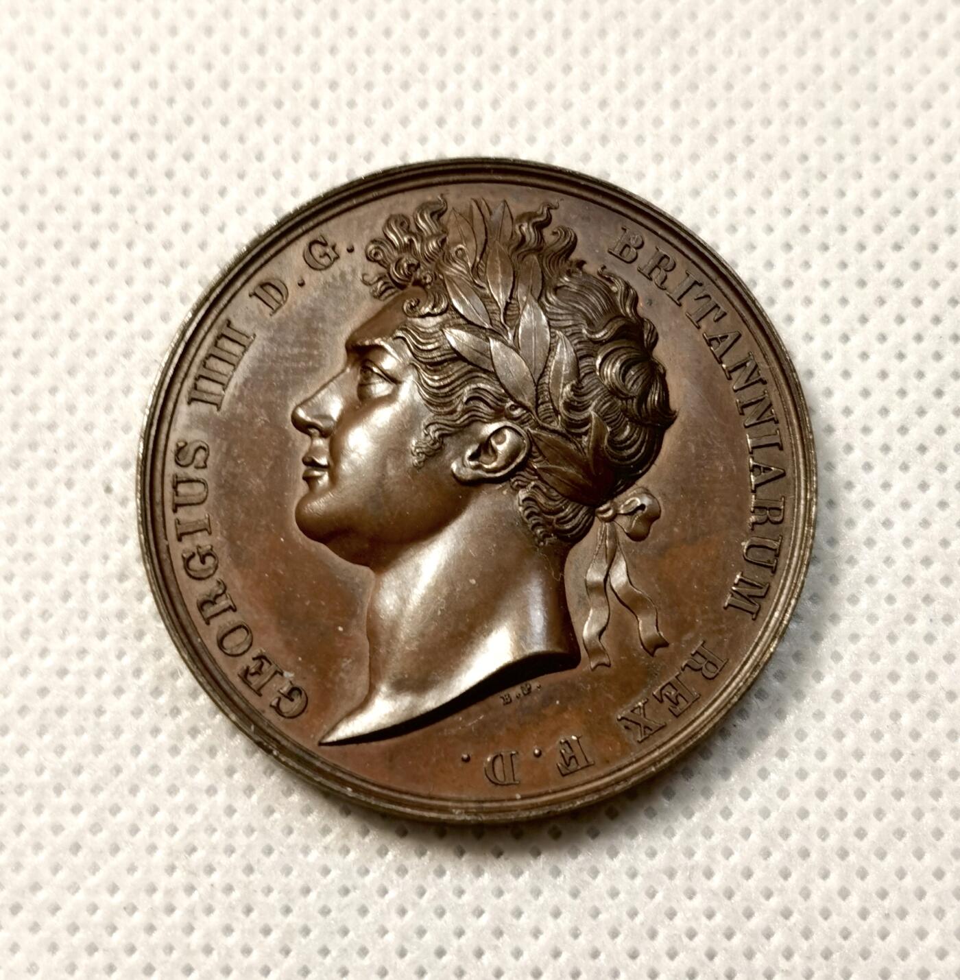 甄臻铺-世界币章拍卖（第38期）立冬小精品场，送拍享返佣金等优惠多多 英国1821年乔治四世加冕铜章 超高浮雕，好品裸章几乎少见