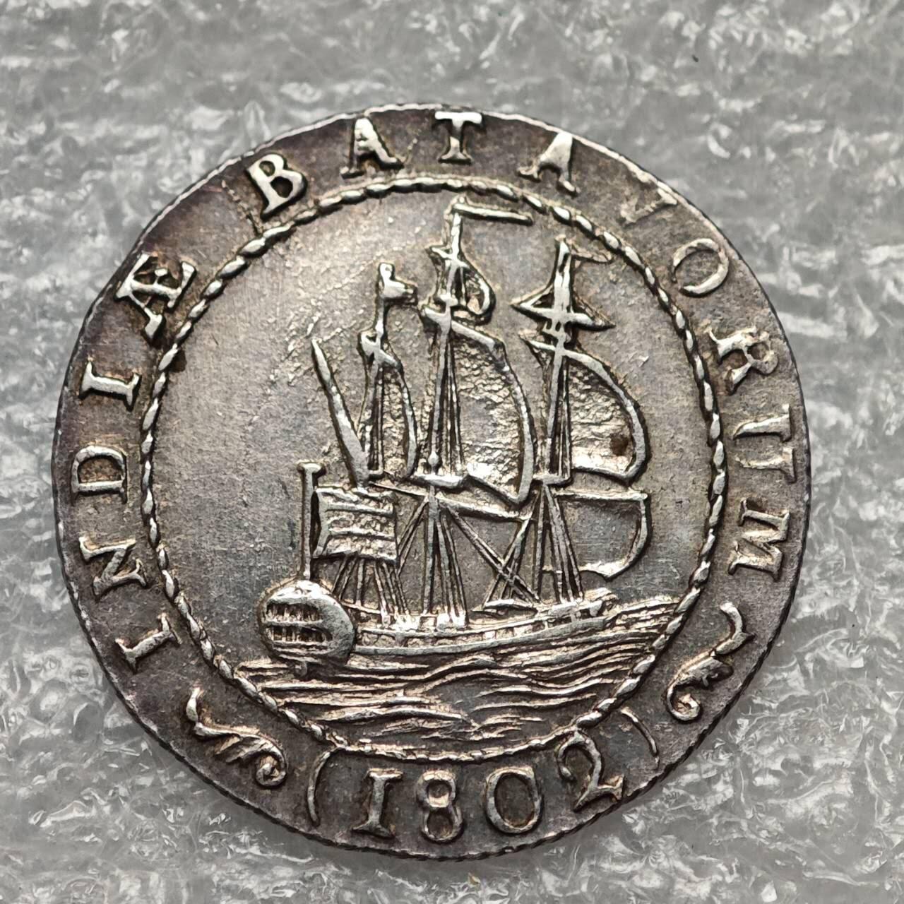 【淘币小摊】限时拍第七百九十五拍  葡属印度爪哇波兰阿根廷专场  满百包邮可预留两周  周一统一发货  荷属巴达维亚1802年1/4盾银币UNC原光好品相 km81