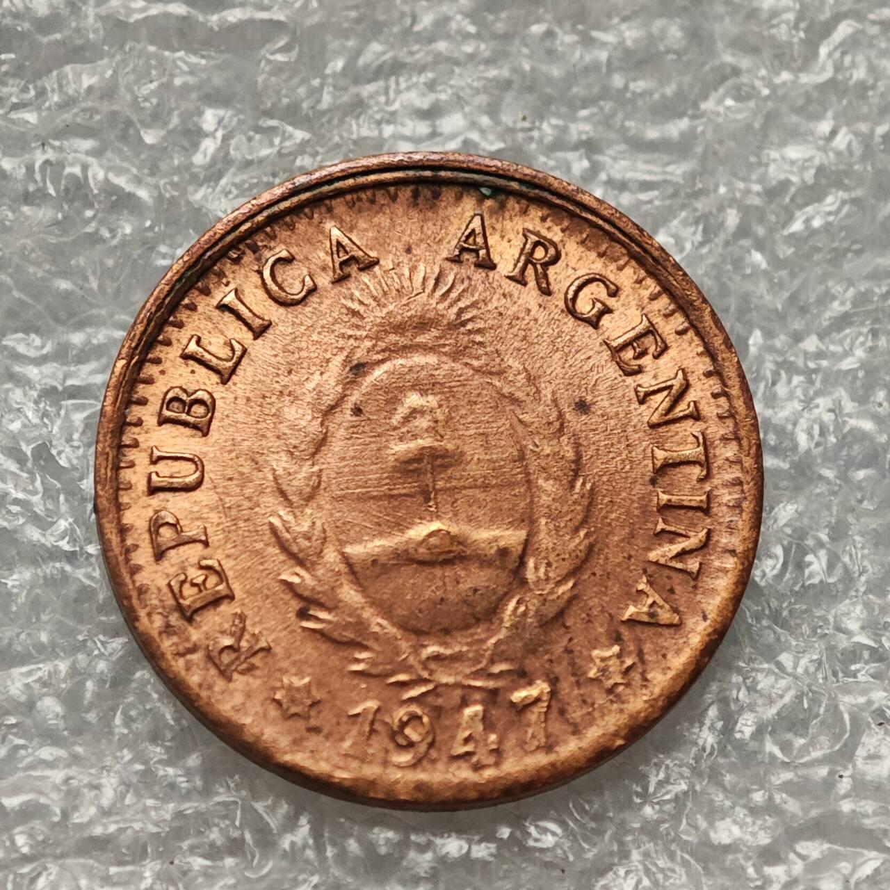 【淘币小摊】限时拍第七百九十五拍  葡属印度爪哇波兰阿根廷专场  满百包邮可预留两周  周一统一发货  阿根廷1947年1分红铜币UNC原光品 km37a