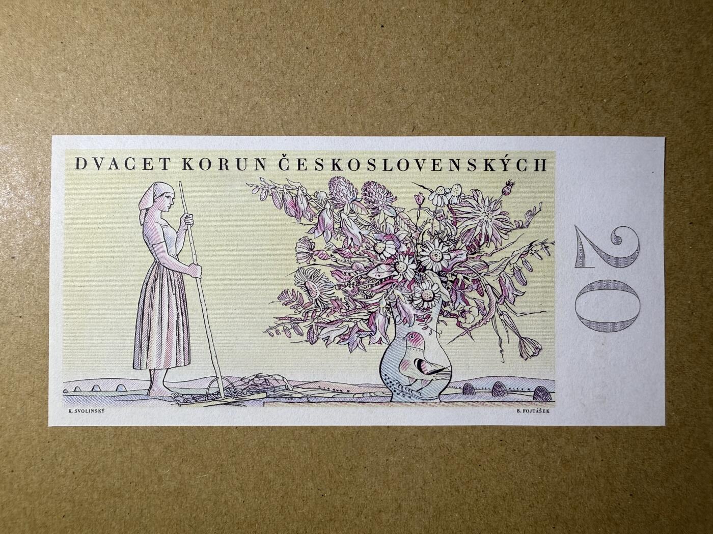 《艾美收藏》第219期-11.9周日外币畅拍场 捷克斯洛伐克20克朗 UNC 1949年 花环少女 无针孔实票