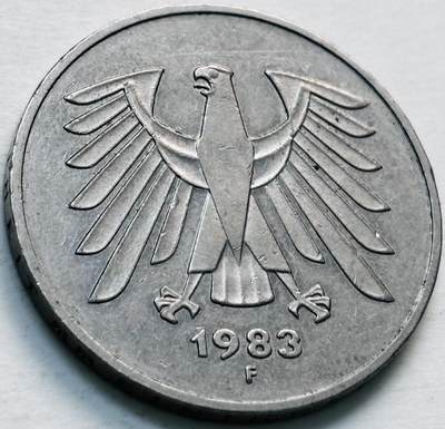 文馨钱币收藏第 279 场，银币，纪念铜章场 长期接收代拍品 - 1983 年德国 5 马克 F 版