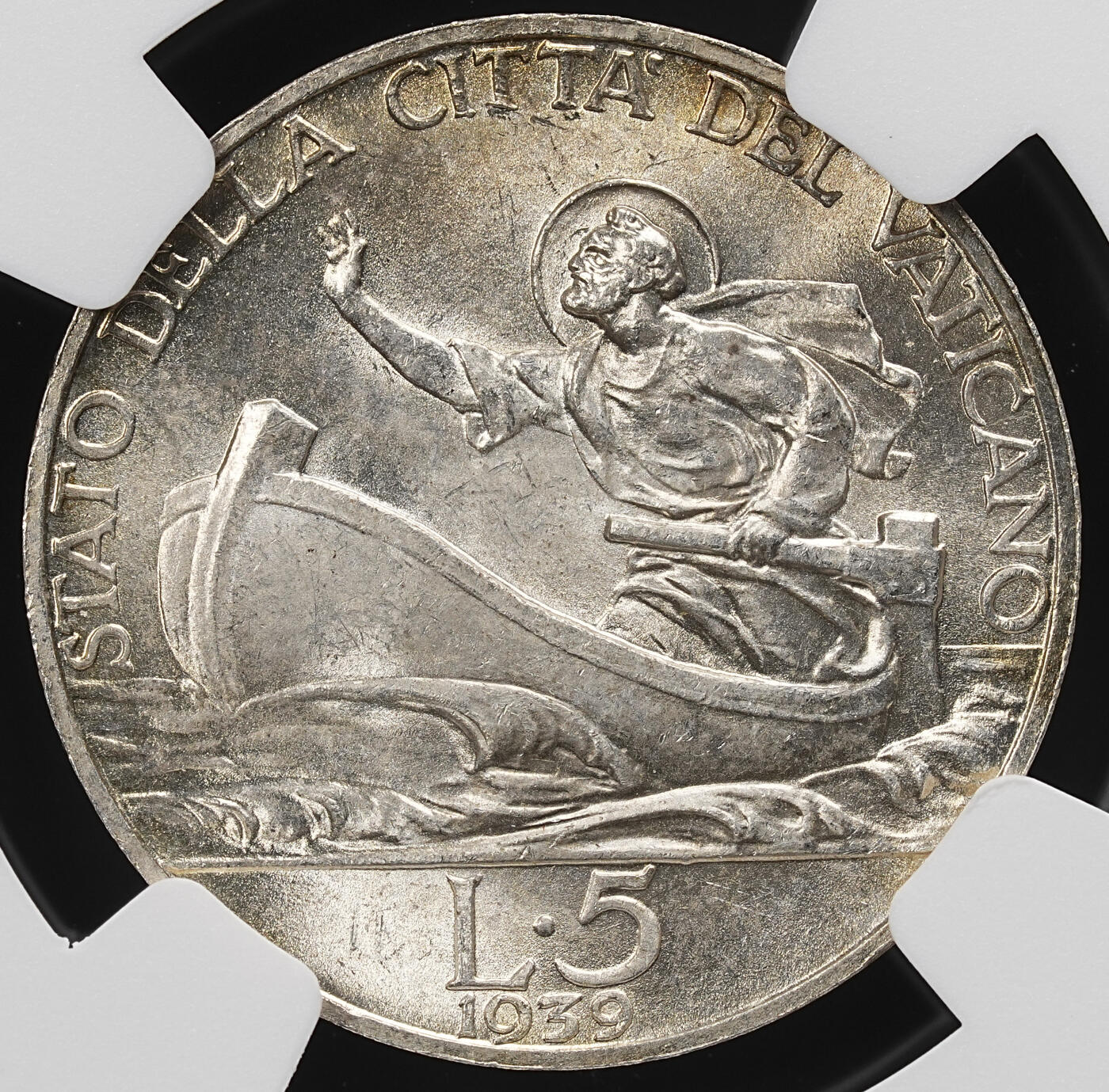 修遠堂世界钱币第九十二期 NGC MS63 1939年梵蒂冈5里拉银币