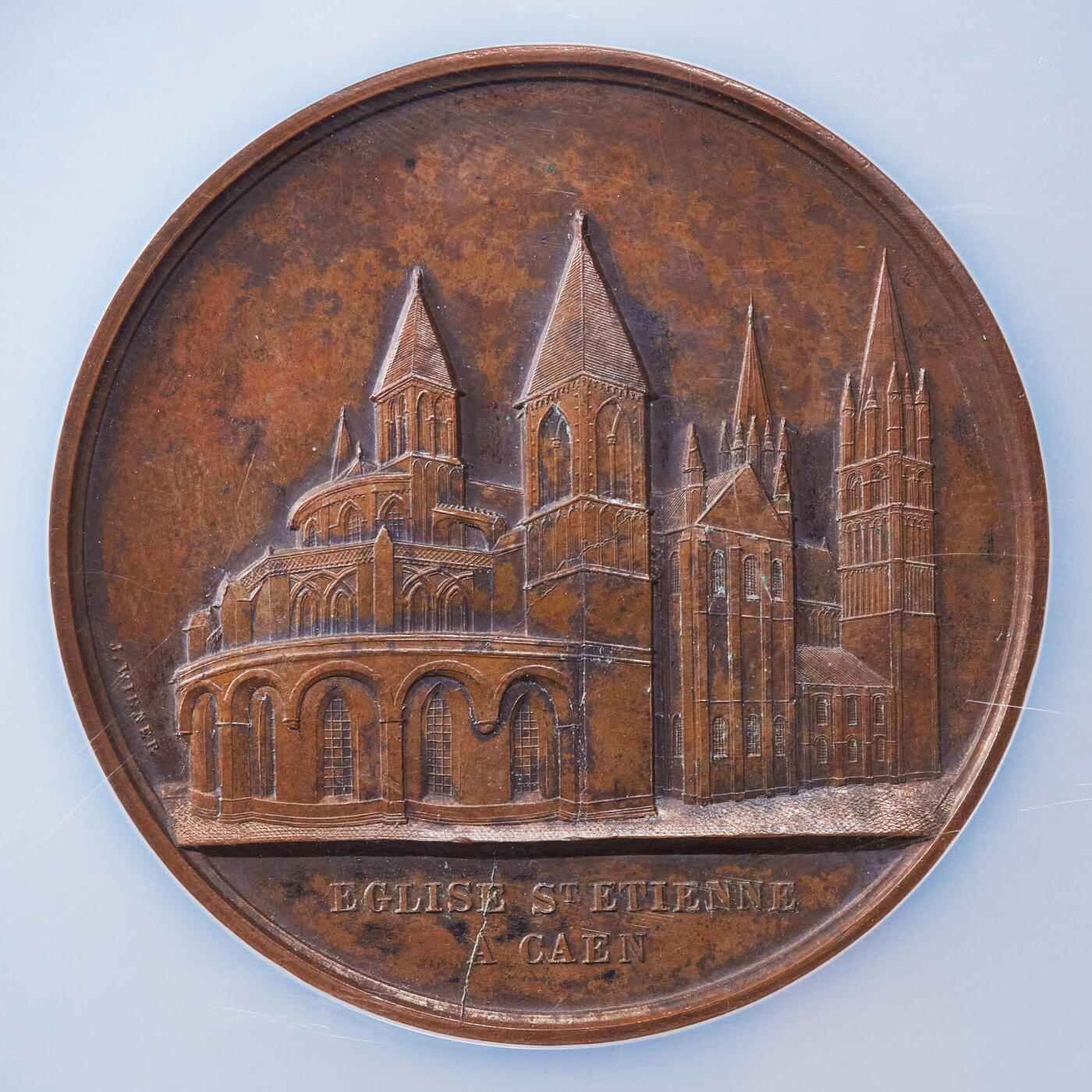【俄甄集藏】2025年(044)11-12星期三晚 19:30 全场包邮 法国1862年雅克布·维纳教堂系列-卡昂圣埃提安教堂大铜章，NGC UNCD，名誉品种，设计精美，直径60mm
